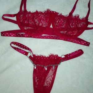 Playboy Red Bedazzled Y2k lingerie set